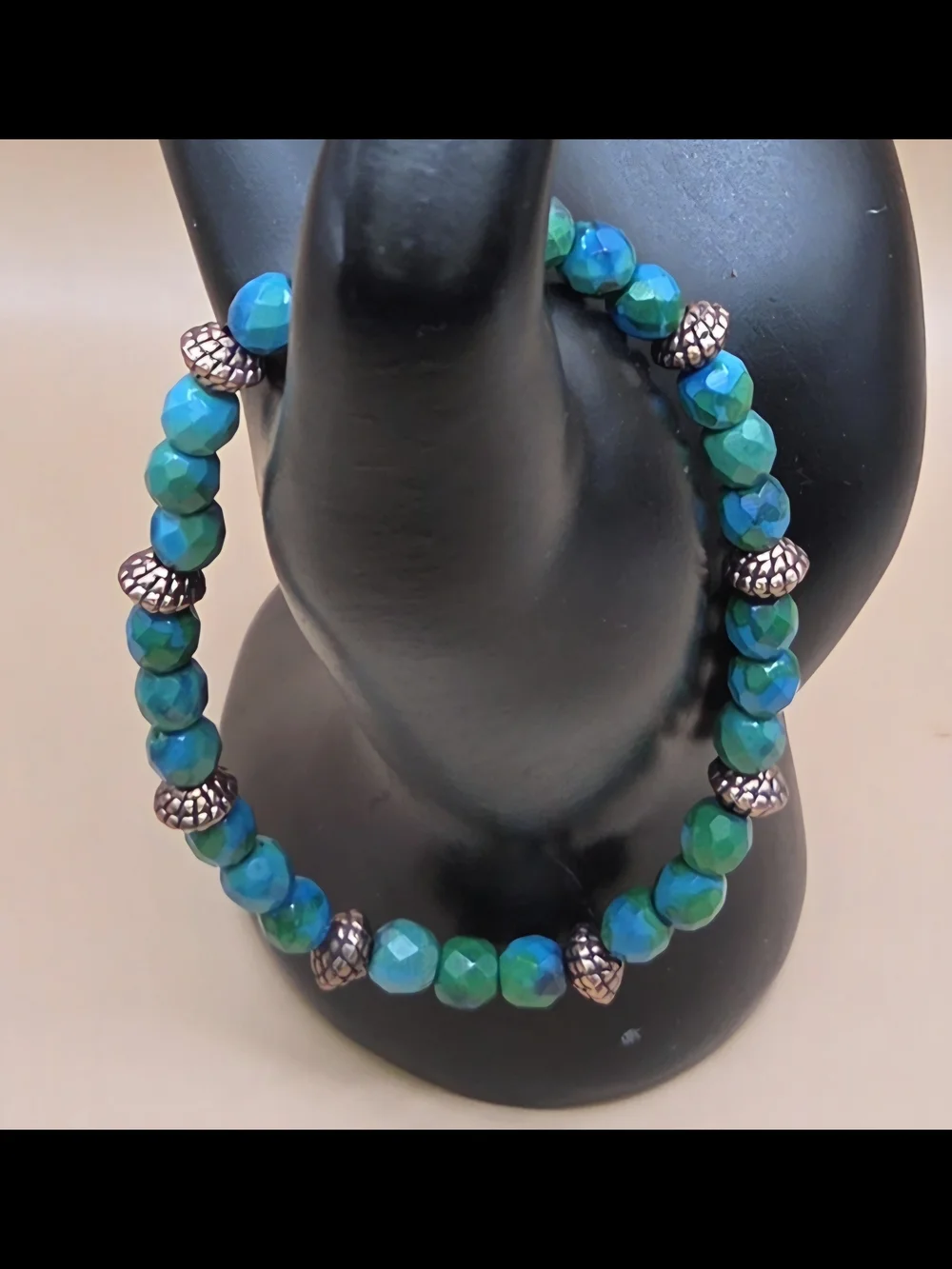 Faceted Azurite and Copper Beaded Bracelet